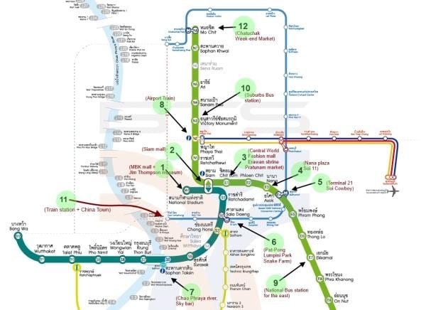 kort over bangkok bts kort med seværdigheder
