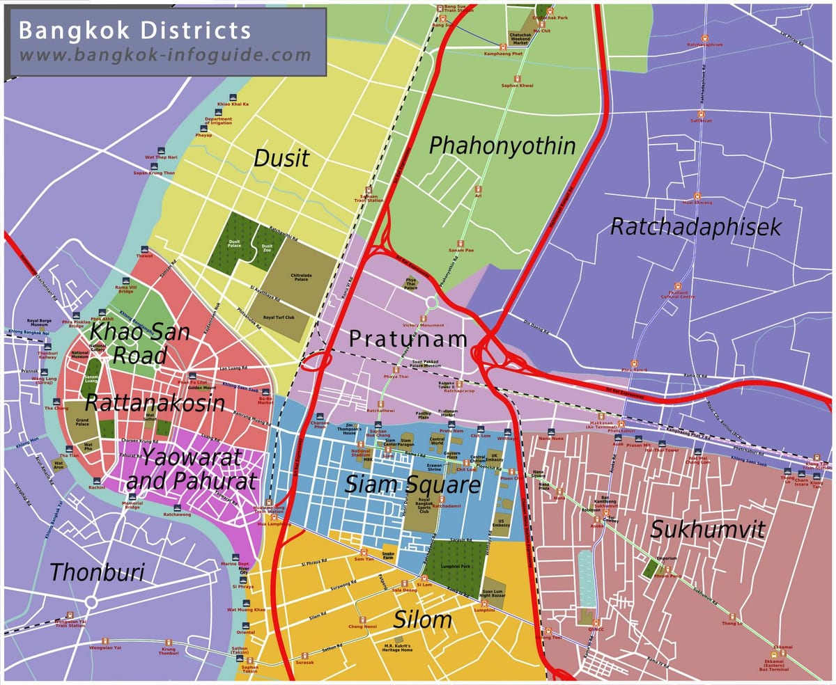 kort over bangkok og de omkringliggende områder