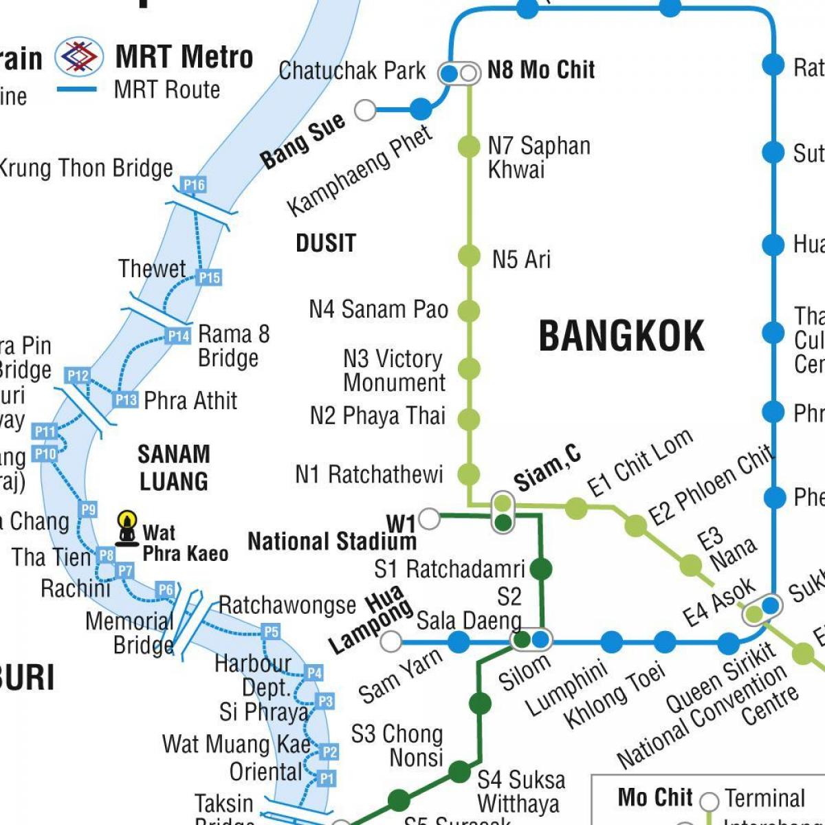 kort over bangkok metro-og skytrain -