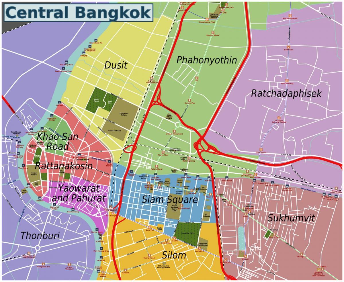 områder af bangkok kort