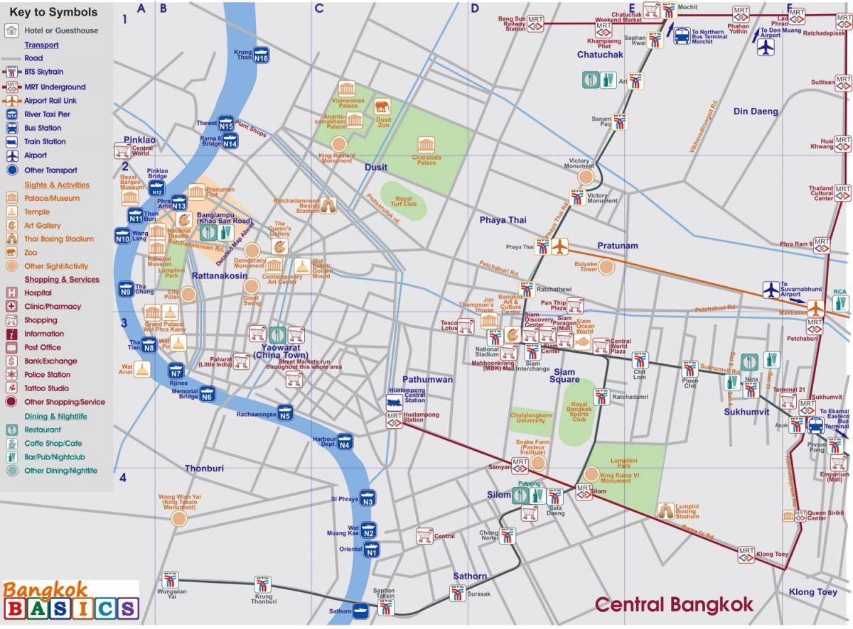kort over det centrale bangkok