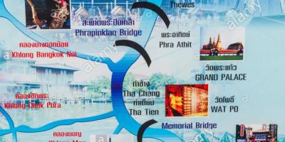 Kort over chao phraya-floden i bangkok